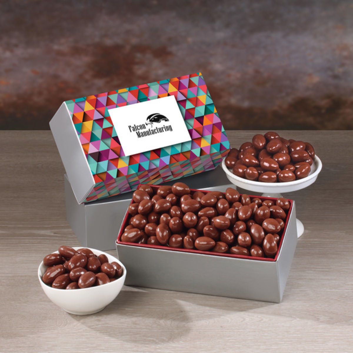 Promotional Chocolate covered almonds with triangles sleeve