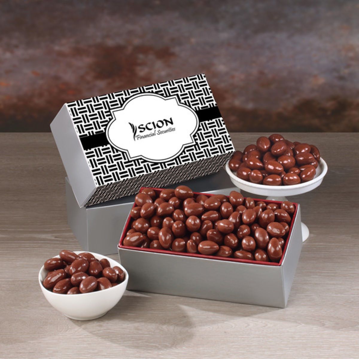 Promotional Chocolate covered almonds with weave sleeve Personalized
