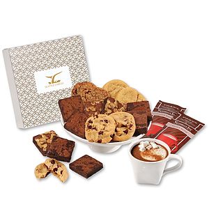 Gourmet Cookie & Brownie Gift Box with Silver & Gold Geometric Sleeve
