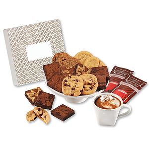 Gourmet Cookie & Brownie Gift Box with Silver & Gold Geometric Sleeve