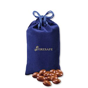 SALE - Chocolate Covered Almonds in Blue Velour Gift Bag