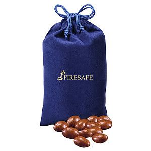 SALE - Chocolate Covered Almonds in Blue Velour Gift Bag