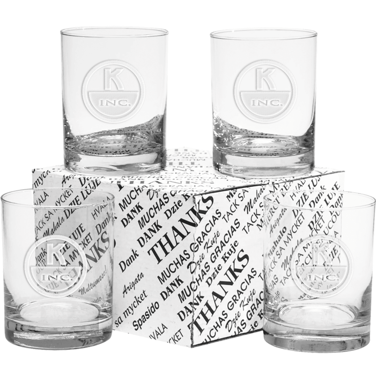 14 oz. Thank You Set of 4 DOF Glasses - Etch