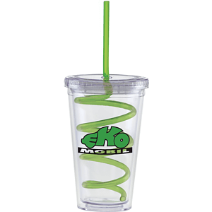 Carnival Cups-Color Curly Straw, Clear Lid