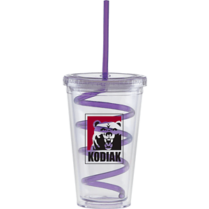 Carnival Cups-Color Curly Straw, Clear Lid
