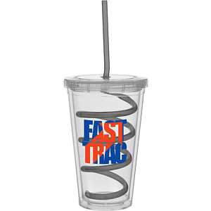 Carnival Cups-Color Curly Straw, Clear Lid