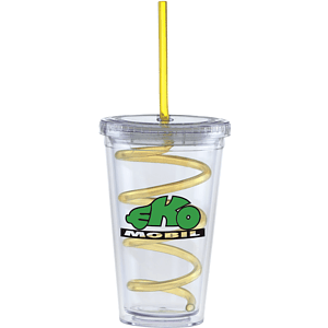 Carnival Cups-Color Curly Straw, Clear Lid