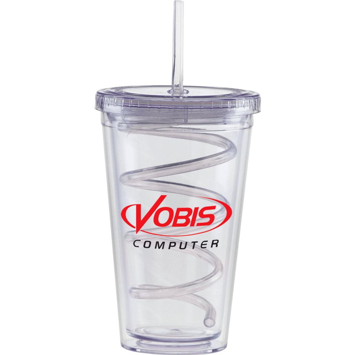 Carnival Cups-Color Curly Straw, Clear Lid