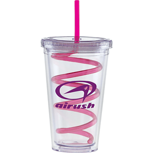 Carnival Cups-Color Curly Straw, Clear Lid