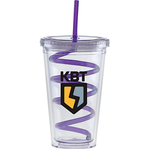 Carnival Cups-Color Curly Straw, Clear Lid