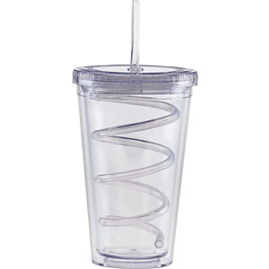 Carnival Cups-Color Curly Straw, Clear Lid