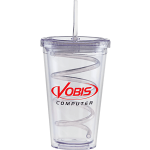Carnival Cups-Color Curly Straw, Clear Lid