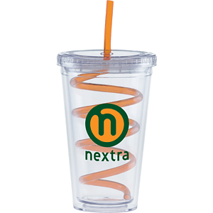 Carnival Cups-Color Curly Straw, Clear Lid