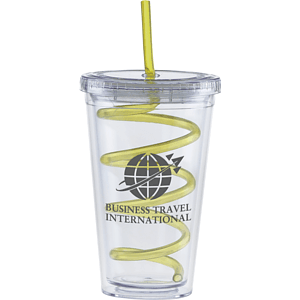 Carnival Cups-Color Curly Straw, Clear Lid