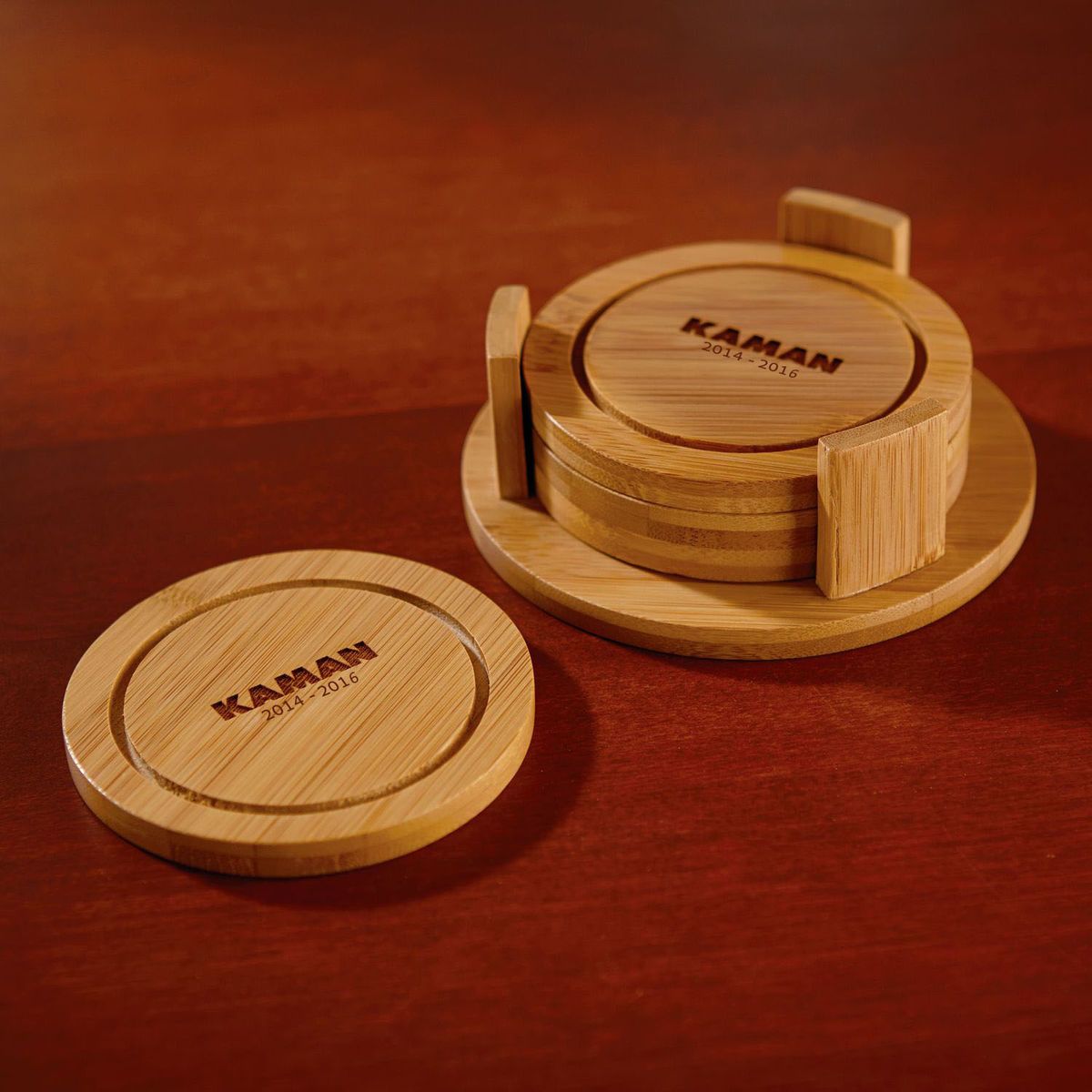 Round bamboo coaster set Corporate Specialties