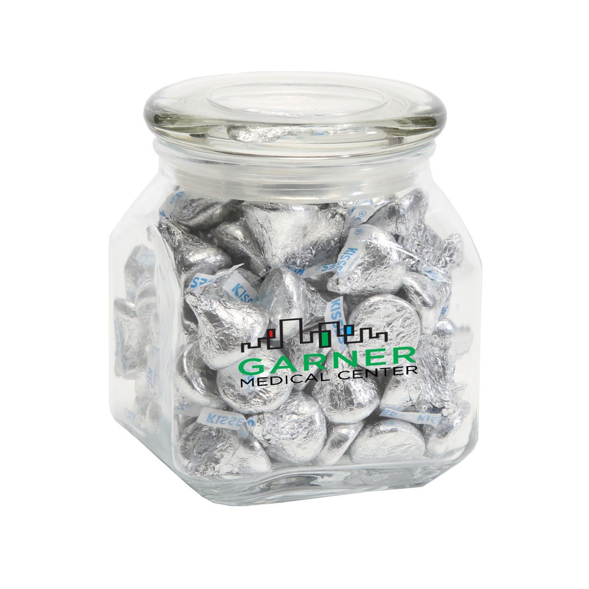 Promotional Hersheys kisses in med glass jar Personalized With Your Custom Logo