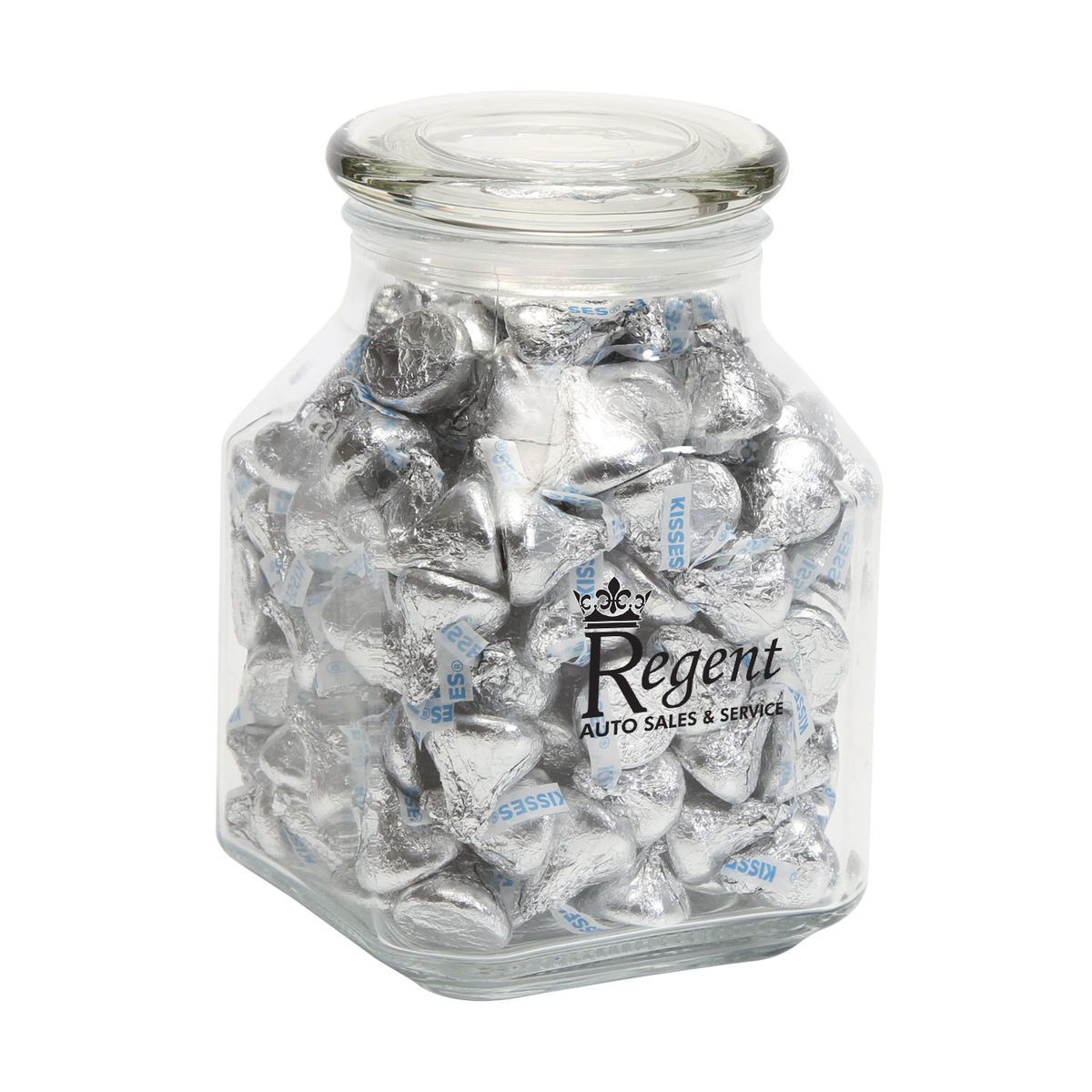 Custom Hersheys kisses in lg glass jar personalized with your custom logo design Brandextenders