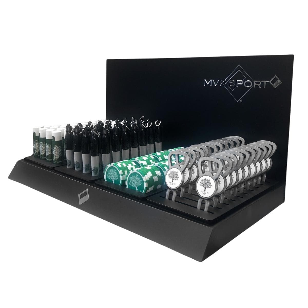 Golf Shop Counter Display - Package 7 - Printed Divot Tools, Sharpie Minis, Lip Balms, & Poker Chips