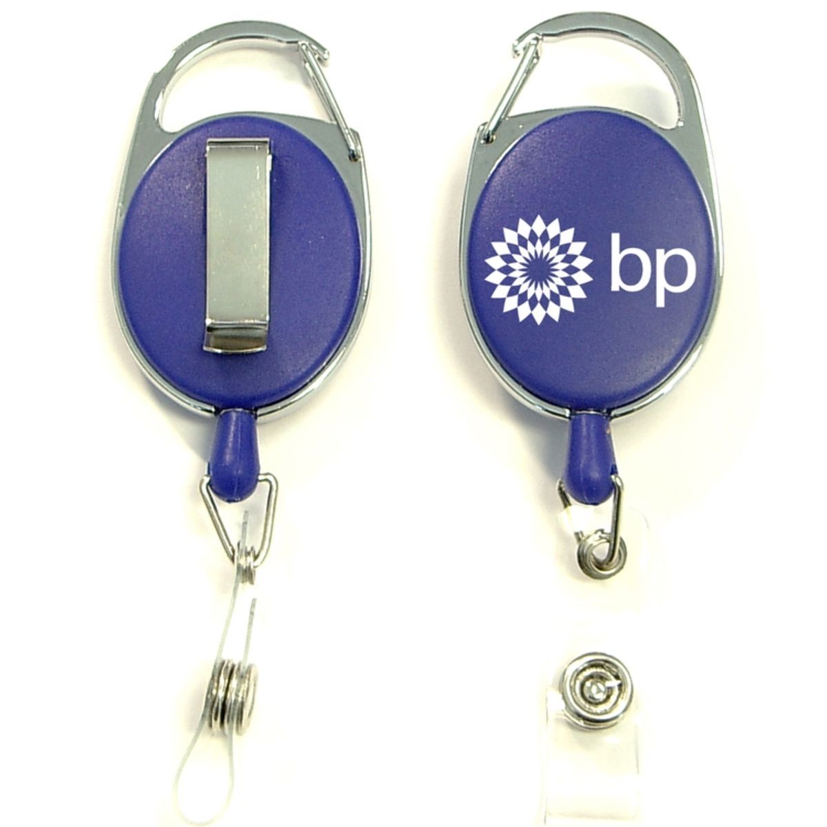 Oval shape retractable badge holder with metal clip