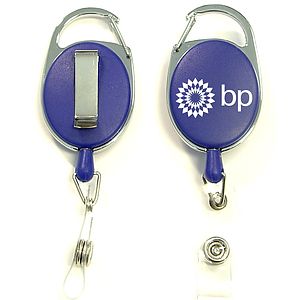 Oval shape retractable badge holder with metal clip