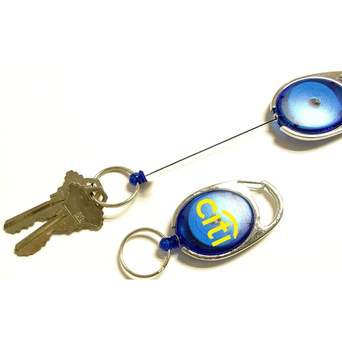 Oval shape retractable key holder with carabiner clip and key ring
