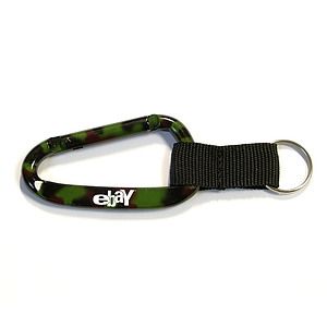 Camouflage carabiner with split key ring and nylon strap