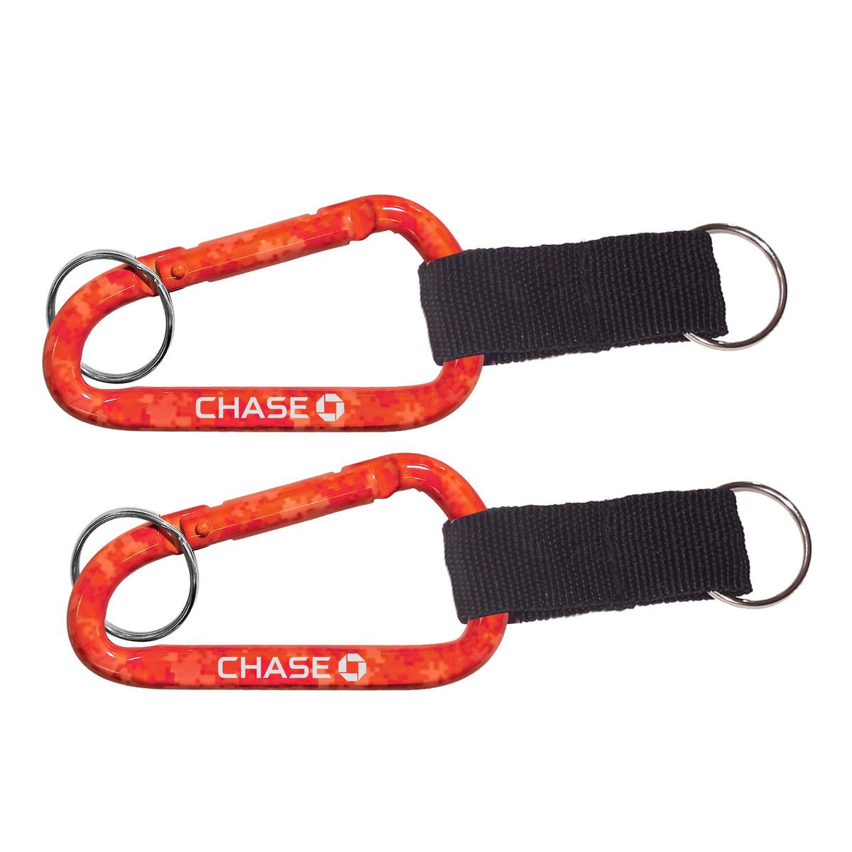 Red Camouflage carabiner with split key ring and nylon strap