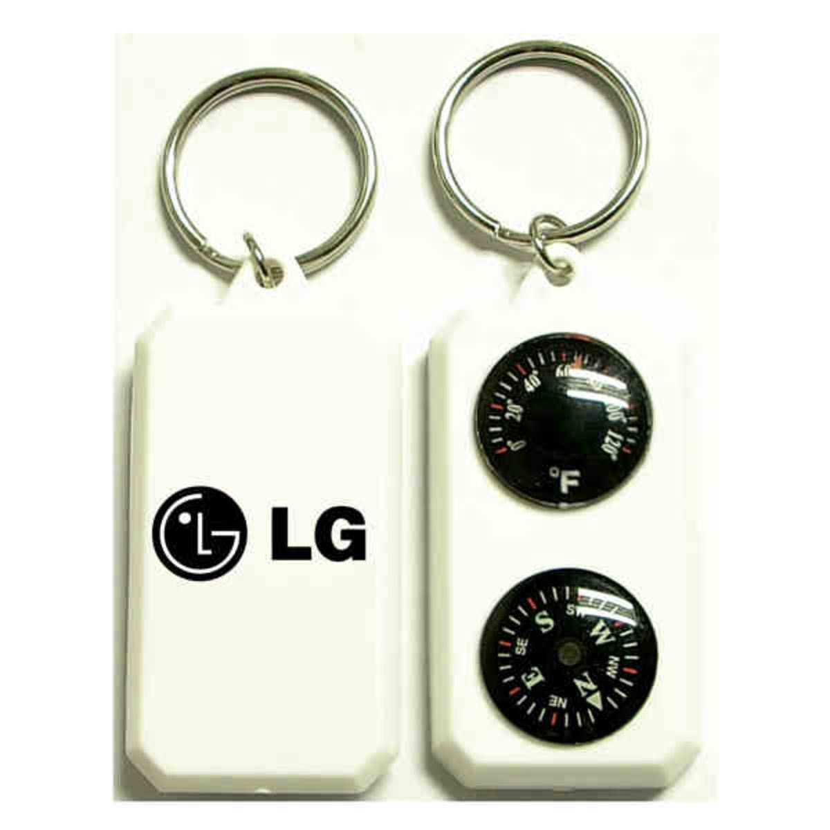 Compass and thermometer keychain.
