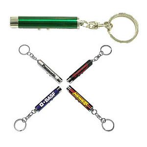 Dual function laser pointer and super bright LED flashlight with keychain.