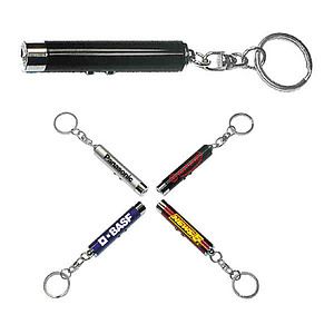 Dual function laser pointer and super bright LED flashlight with keychain.