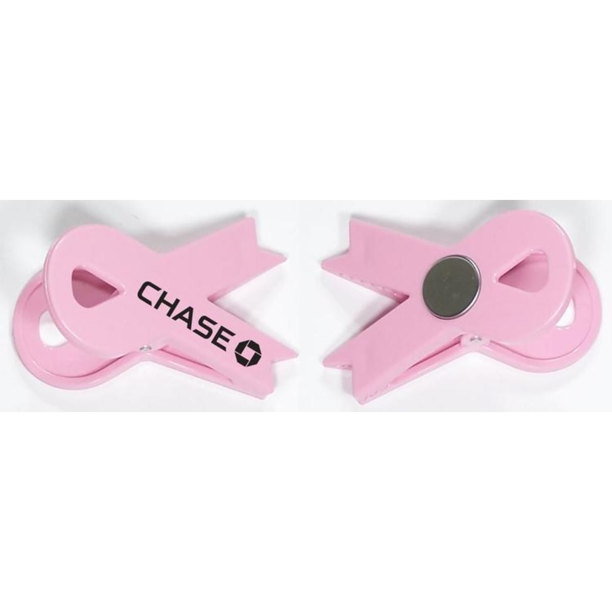 Jumbo size pink ribbon shaped magnetic memo clip holder with strong grip