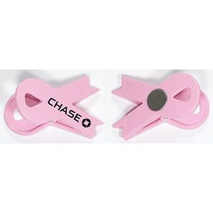 Jumbo size pink ribbon shaped magnetic memo clip holder with strong grip