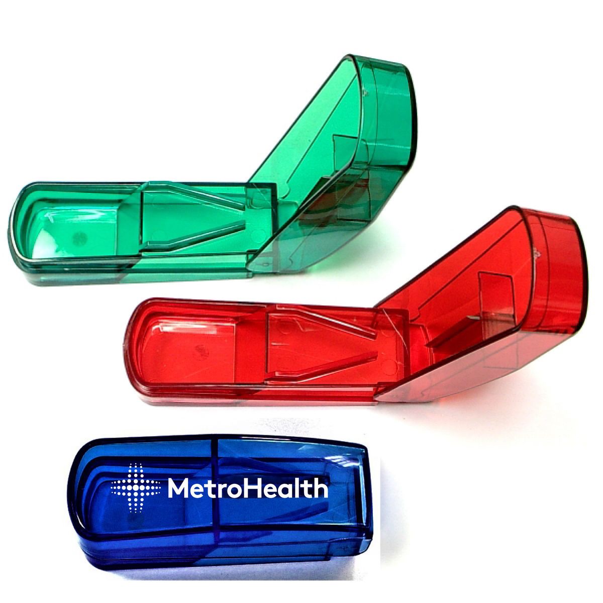 Pill box with cutter.
