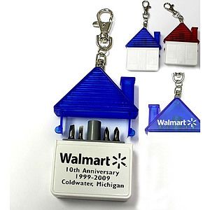 House shaped tool kit with 4 steel bits and keychain