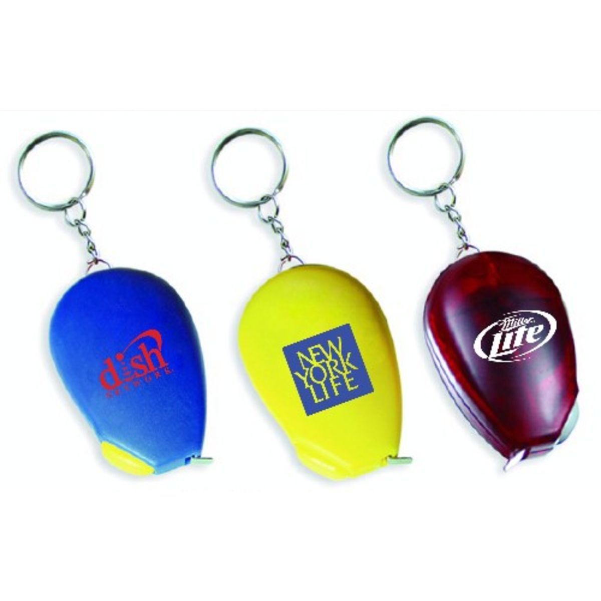 Computer mouse shape tape measure with key chain.