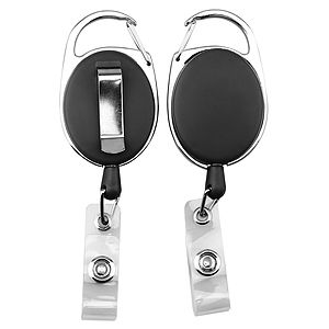Oval shape retractable badge holder with metal clip