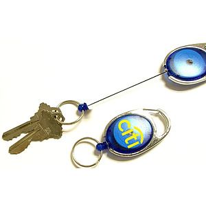 Oval shape retractable key holder with carabiner clip and key ring