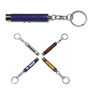 Dual function laser pointer and super bright LED flashlight with keychain.