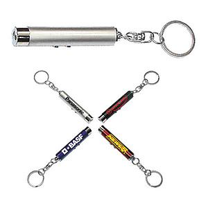 Dual function laser pointer and super bright LED flashlight with keychain.