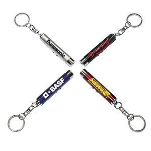 Dual function laser pointer and super bright LED flashlight with keychain.