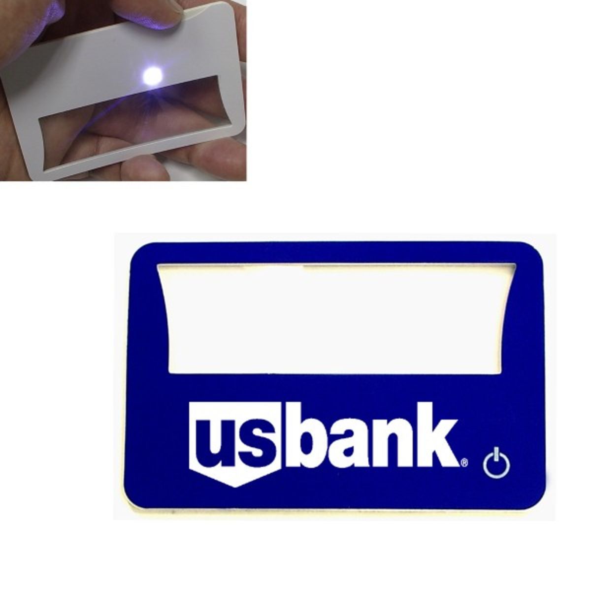 Credit card size magnifier with LED flashlight / book light