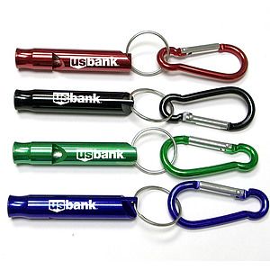 Whistle with carabiner and split ring
