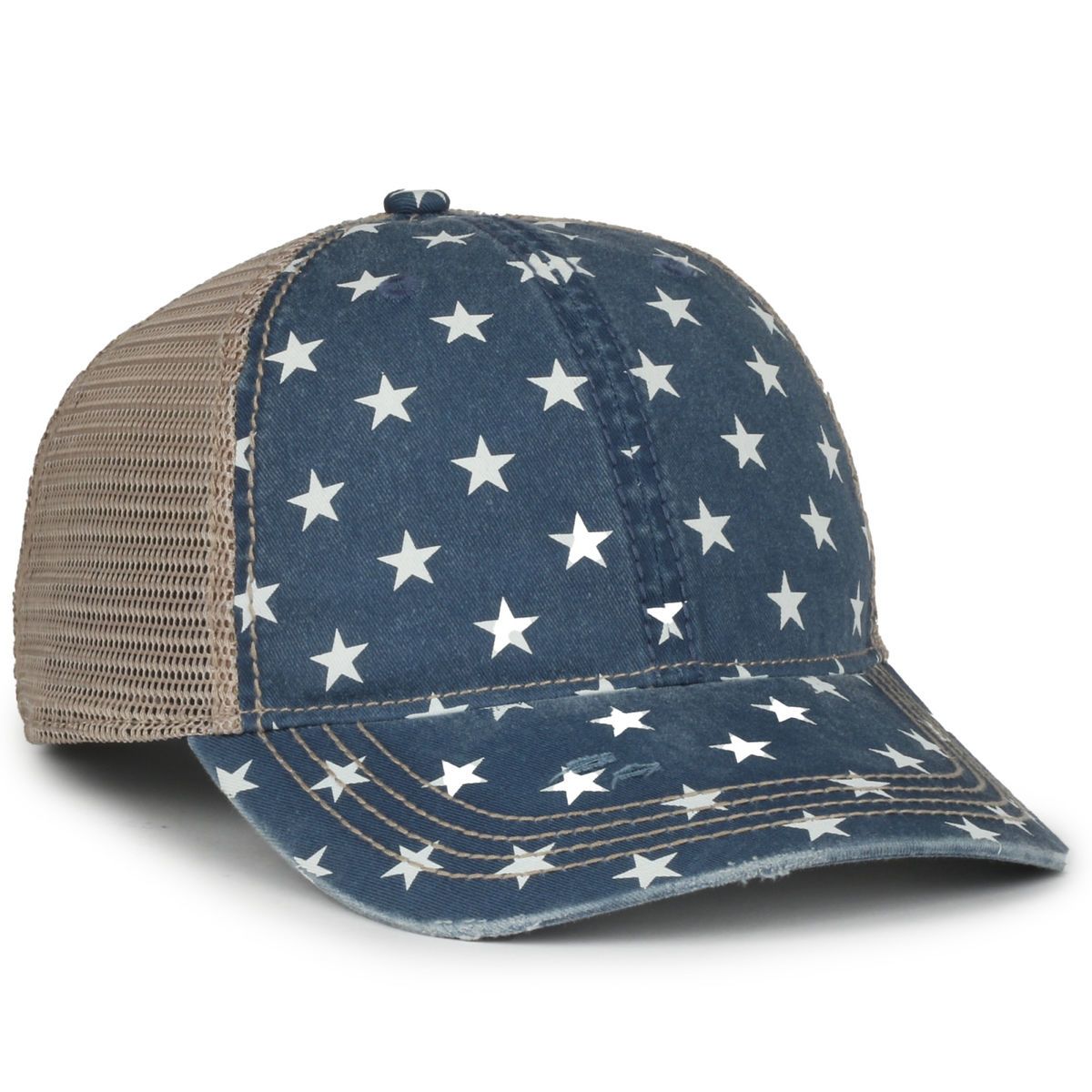 Printed Distressed Cap w/Tea-Stained Mesh