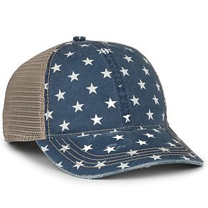 Printed Distressed Cap w/Tea-Stained Mesh