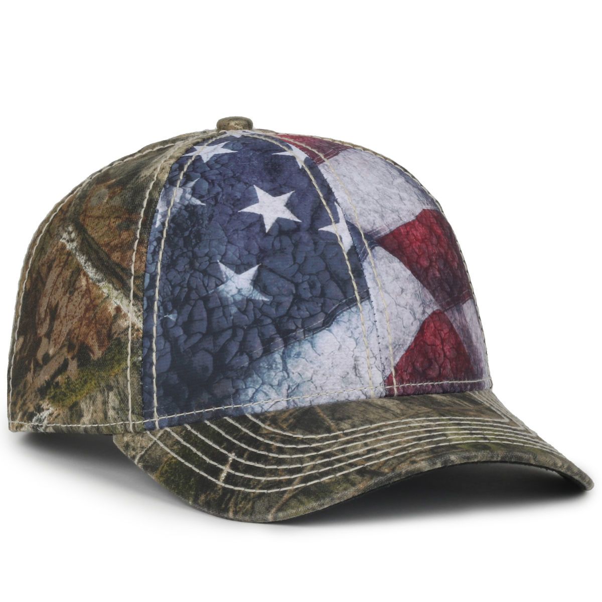 Sublimated Flag Front Cap w/Camo Back