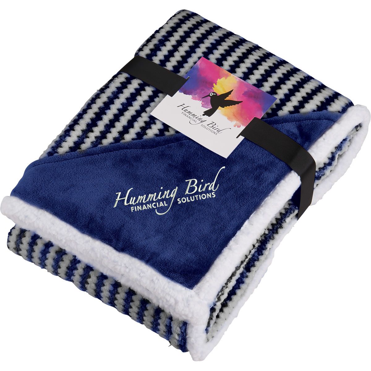 Promotional Field & co.® chevron striped sherpa blanket w/card