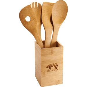 Bamboo 4-piece Kitchen Tool Set and Canister