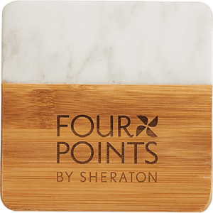 Marble and Bamboo Coaster Set