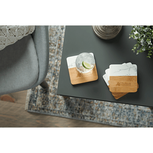 Marble and Bamboo Coaster Set