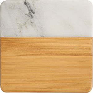 Marble and Bamboo Coaster Set